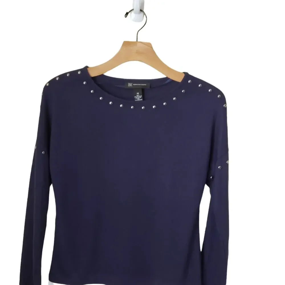 INC International Concepts Layered Look Studded   XS Blue Faux-Layer Top NWT - Picture 4 of 13
